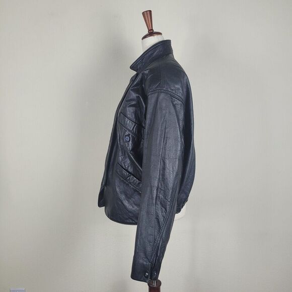 Vintage Fantasia Jacket Large Black Leather Moto Biker Zip Collared 90s 80s - Picture 6 of 9
